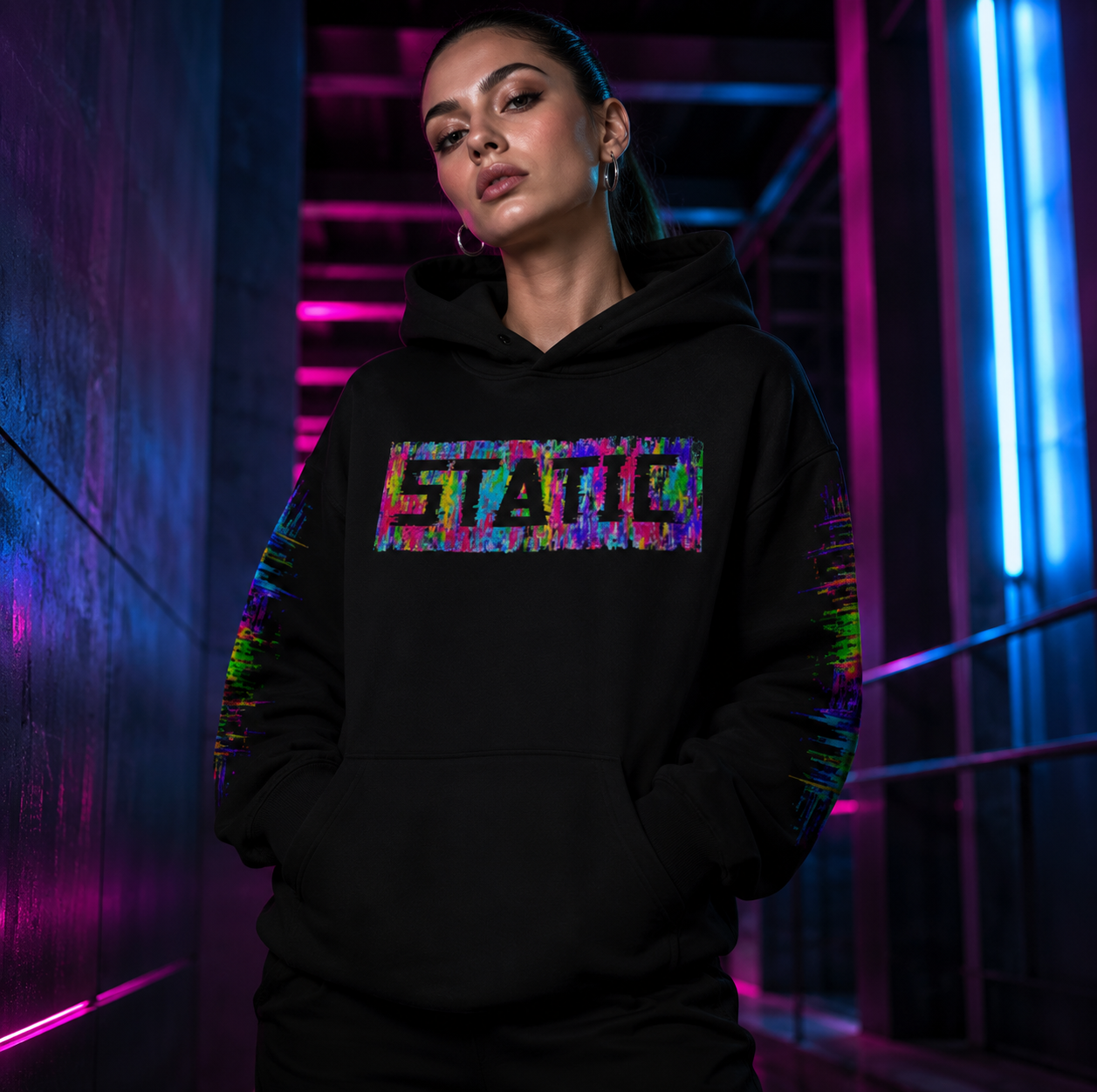 Color Collapse Oversized Hoodie — Black