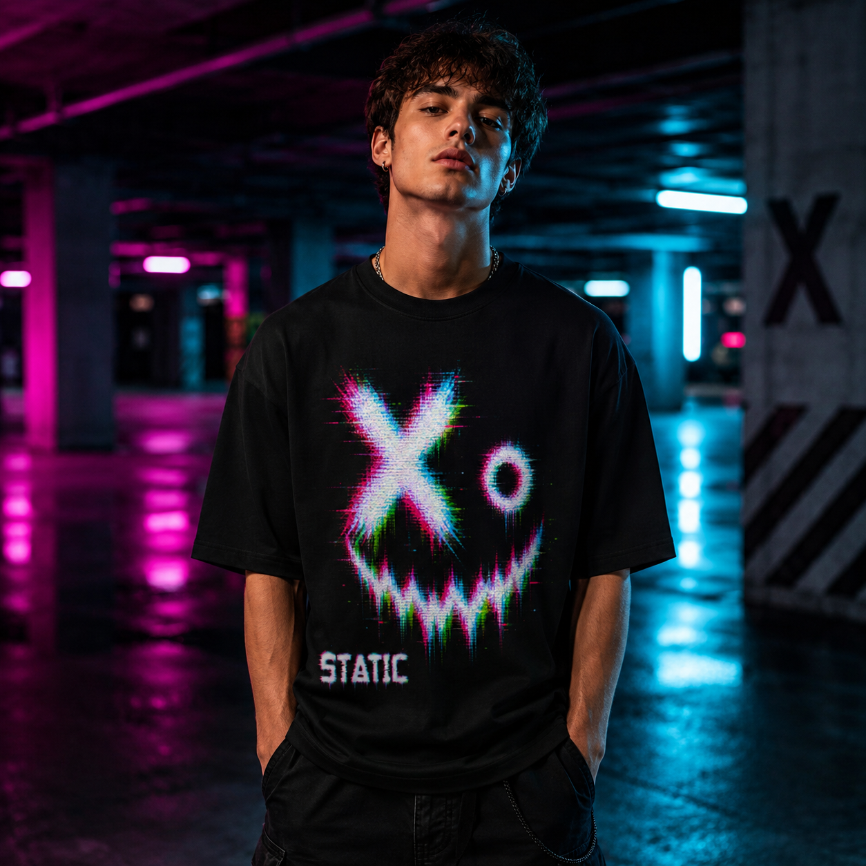 Glitch Smile Drop Shoulder Tee