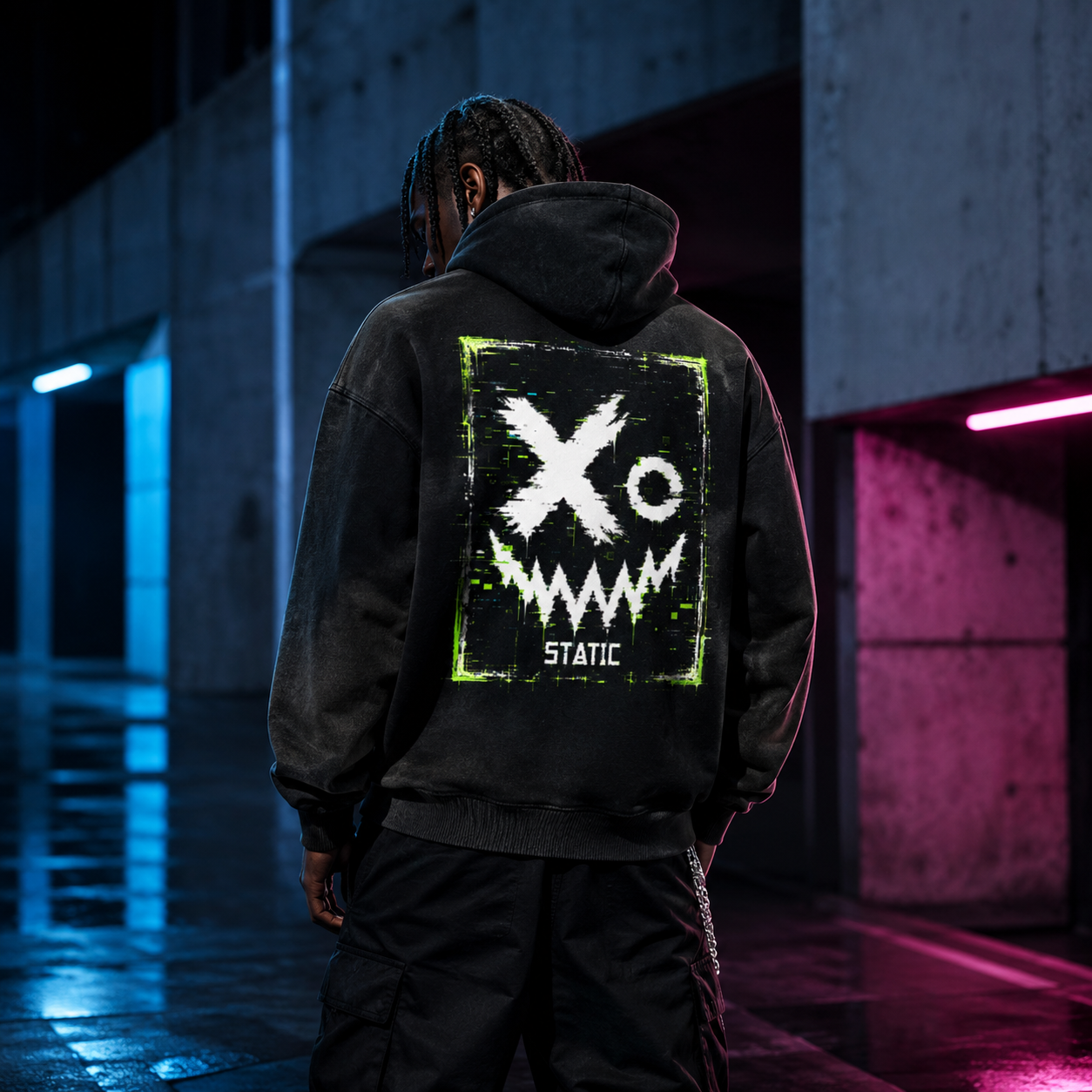 Lime Static Frayed Fleece Hoodie