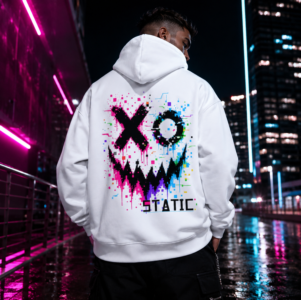 Pixel Riot Oversized Hoodie — White