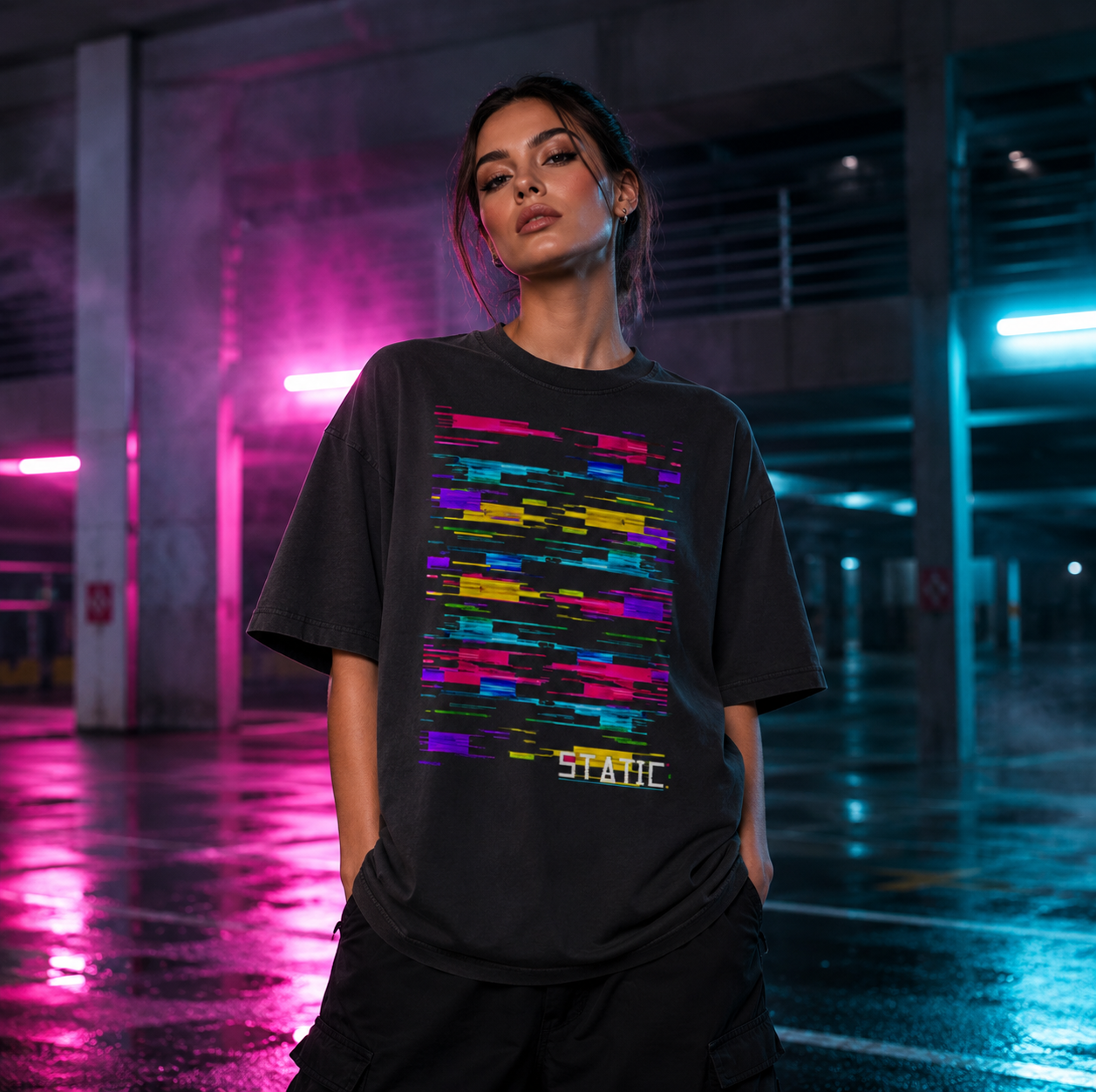 Data Cascade Vintage Washed Oversized Tee