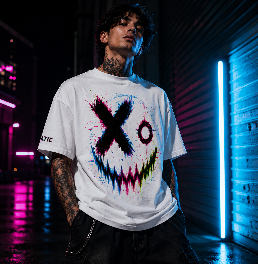 Error Grin Drop Shoulder Tee — White